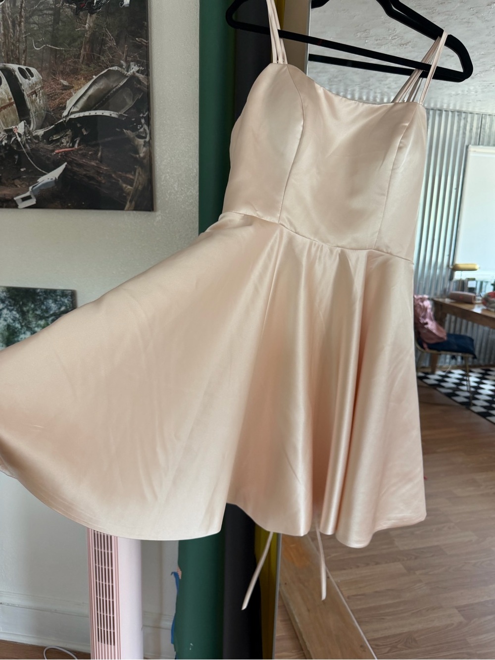Women's Satin Fit-and-Flare Dress in Blush Pink